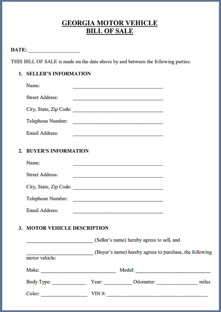 Georgia DMV Auto Bill of Sale