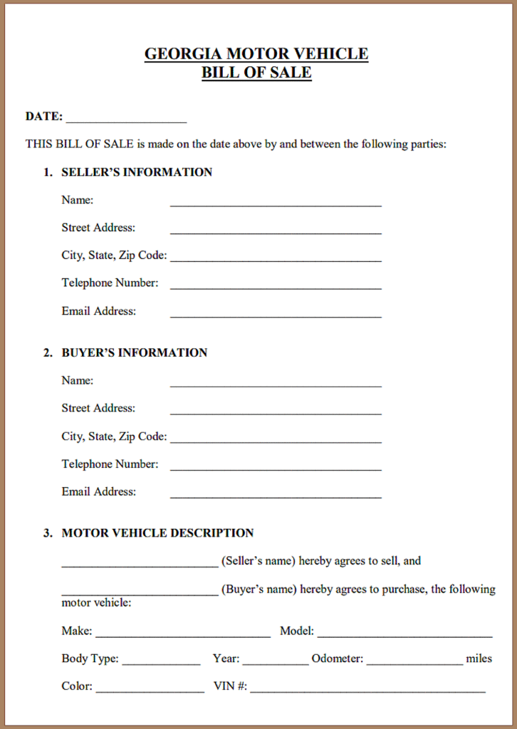 Georgia Vehicle Bill of Sale Form