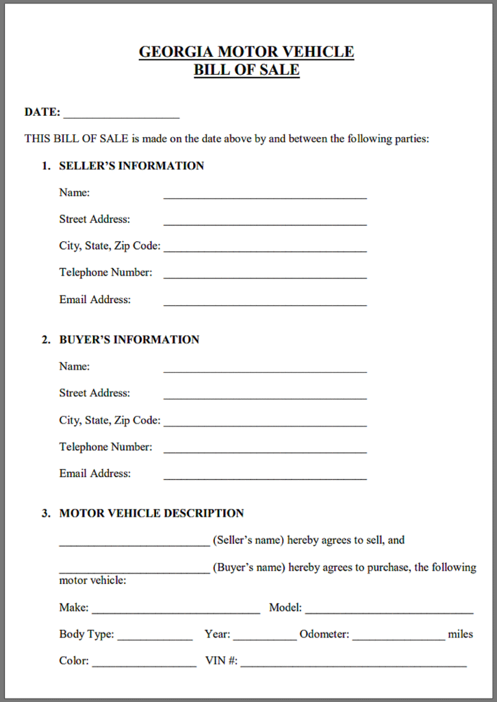 Georgia vehicle bill of sale