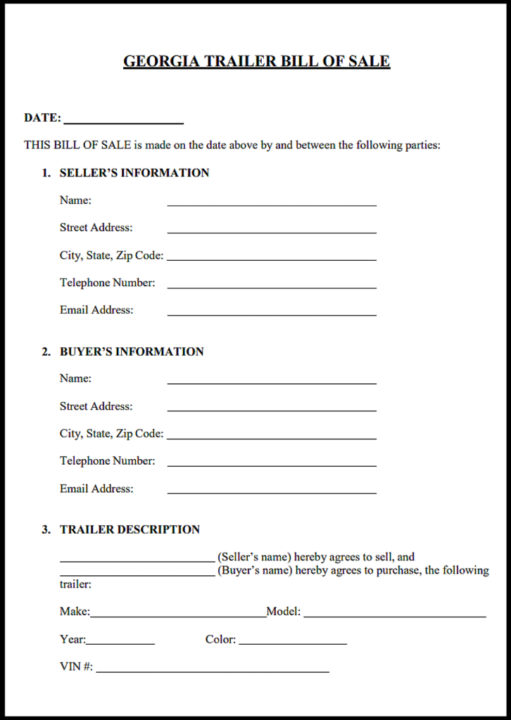 Bill of Sale for Boat and Trailer in Georgia
