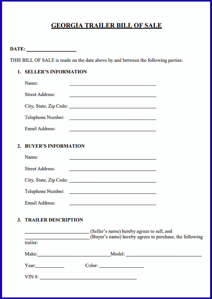 Bill of Sale for Utility Trailer in Georgia