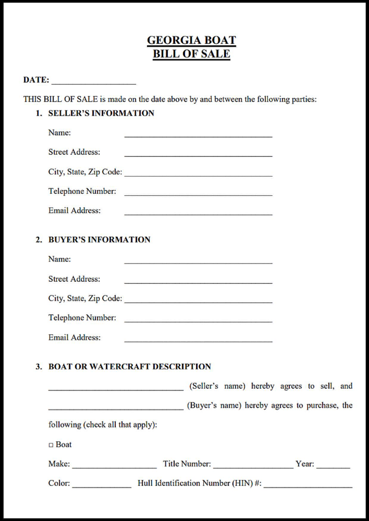 Bill of Sale for Vessel and Trailer Georgia