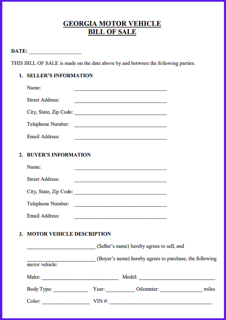 Blank Bill of Sale Georgia