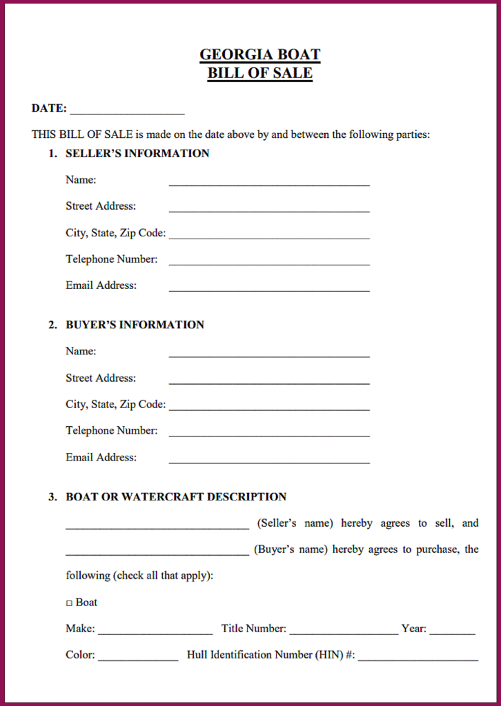 Boat Trailer Bill of Sale Georgia