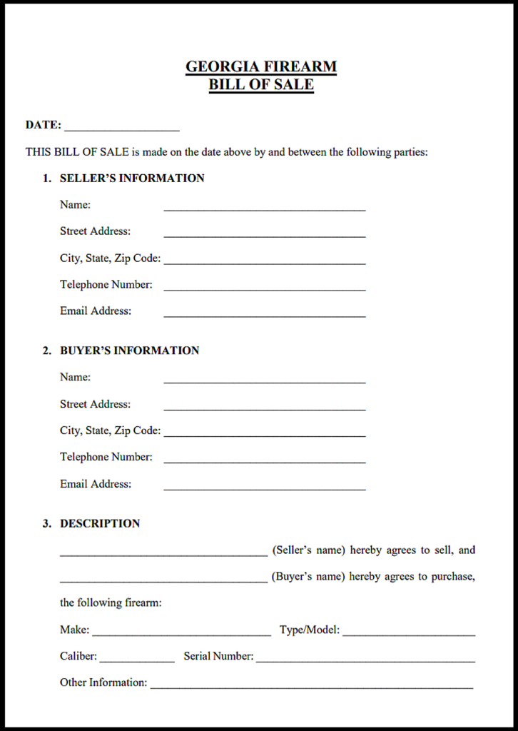 Firearm Bill of Sale Form Georgia