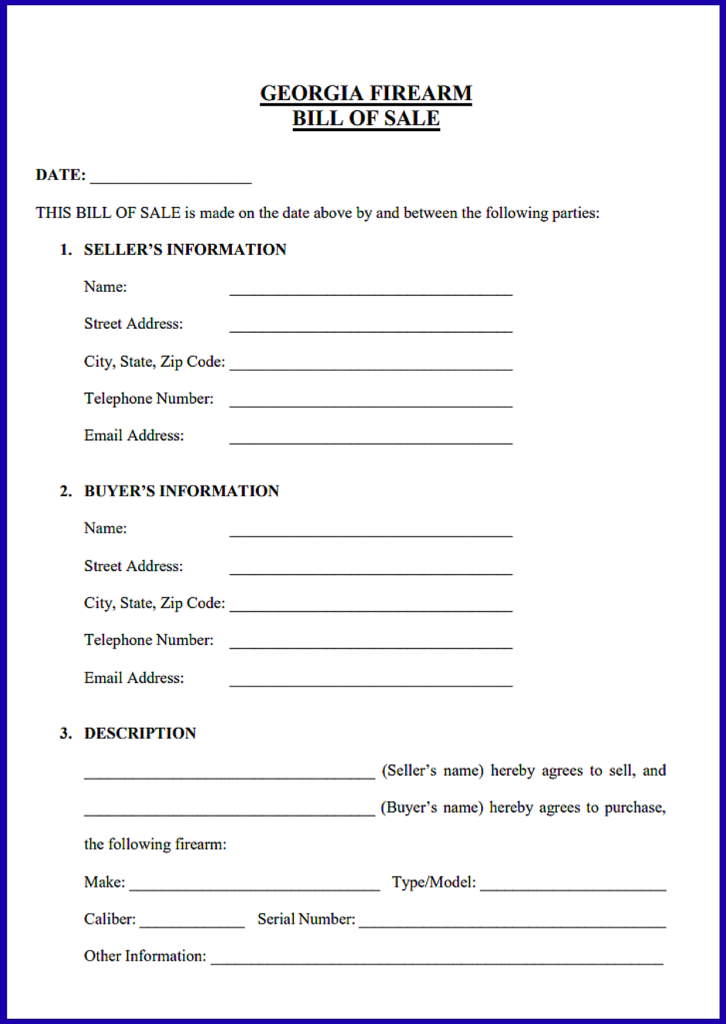 Firearm Bill of Sale Form Georgia