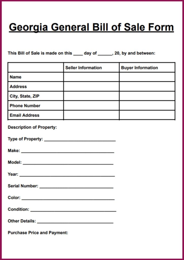 General Bill of Sale Georgia