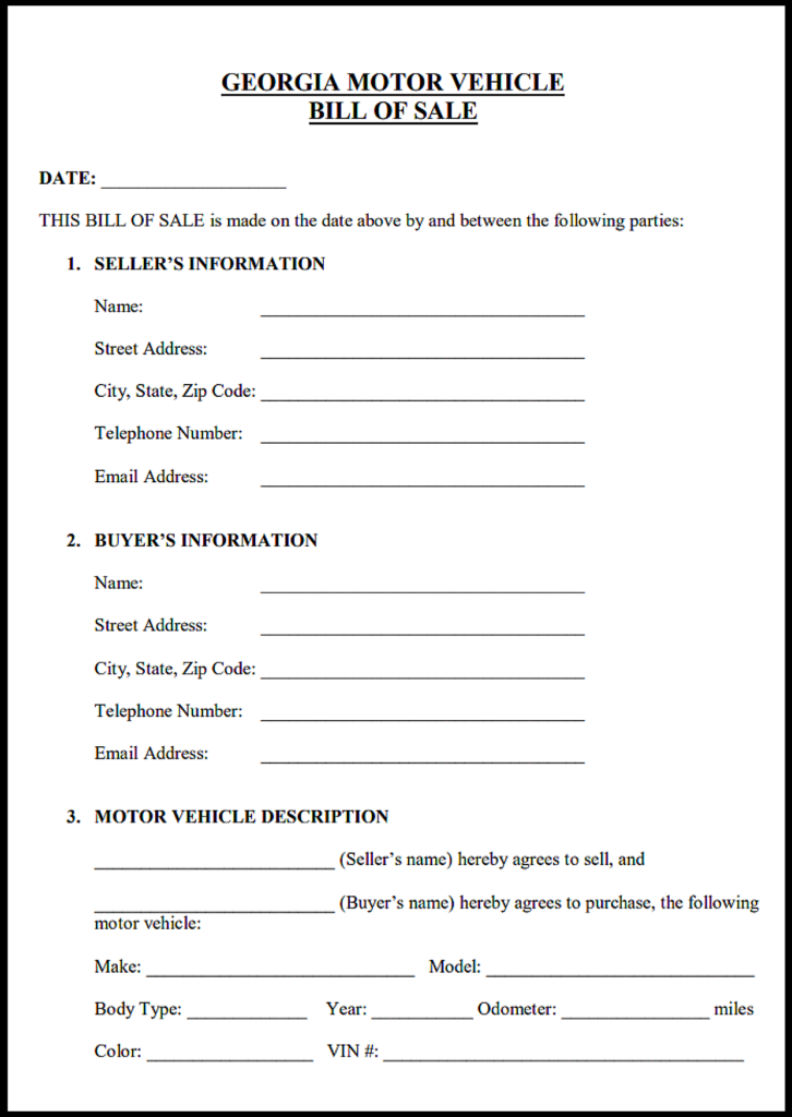 Georgia Bill of Sale Form T-7