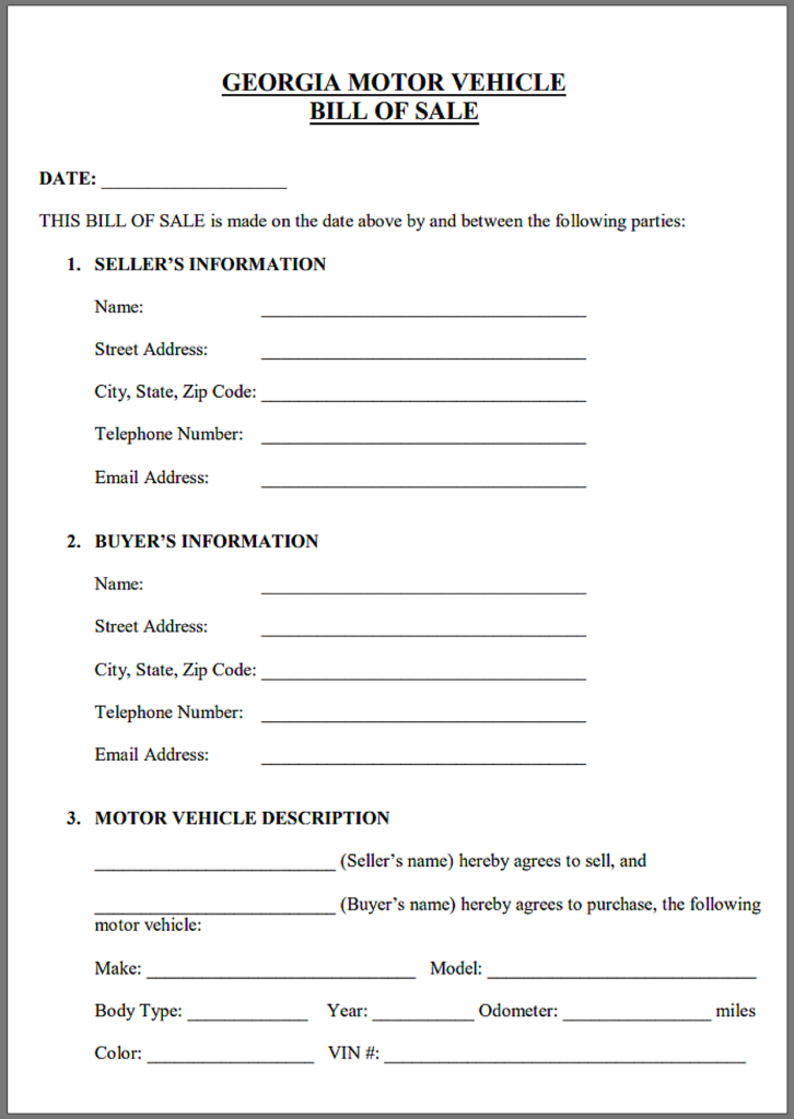 Georgia Bill of Sale Form​