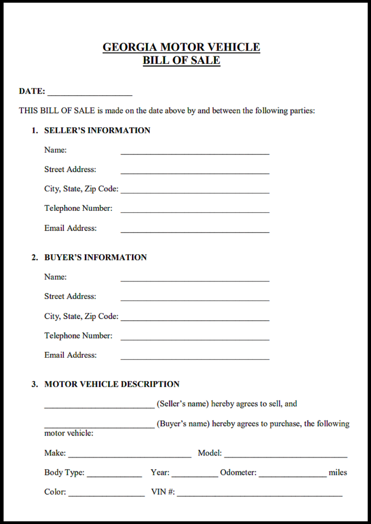 Georgia DMV Bill of Sale PDF