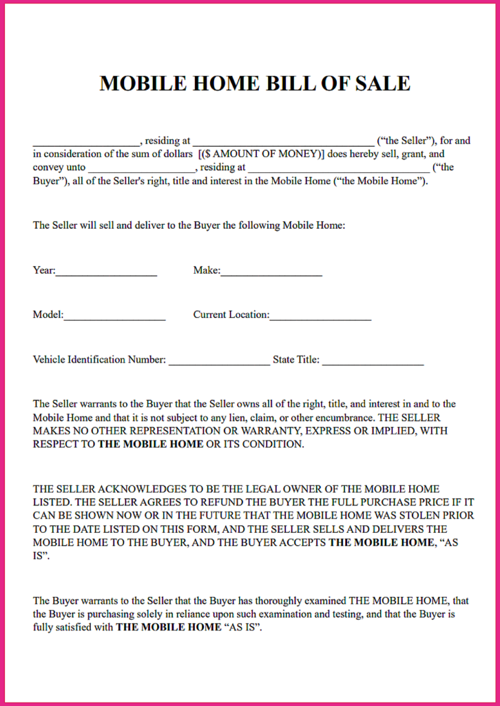 Mobile Home Bill of Sale Georgia